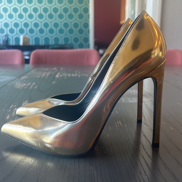 Saint Laurent metallic leather gold pump 37 stiletto - Picture 8 of 8
